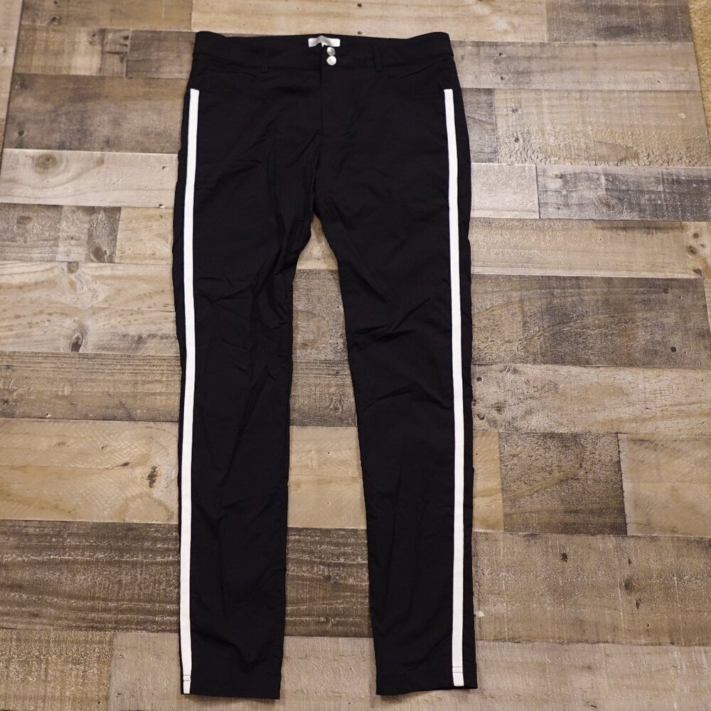 Anatomie pants mid rise crop women's Large black lightweight striped